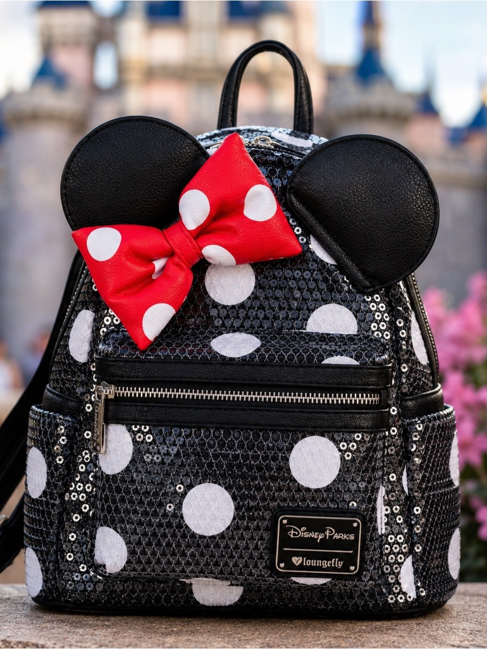 Disney Parks Loungefly Minnie Mouse Sequin Mini Backpack Polka Dot Ears